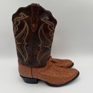 Tony Lama Signature Series Ostrich Leather Boots Brown Full Quill Mens 11.5 EE